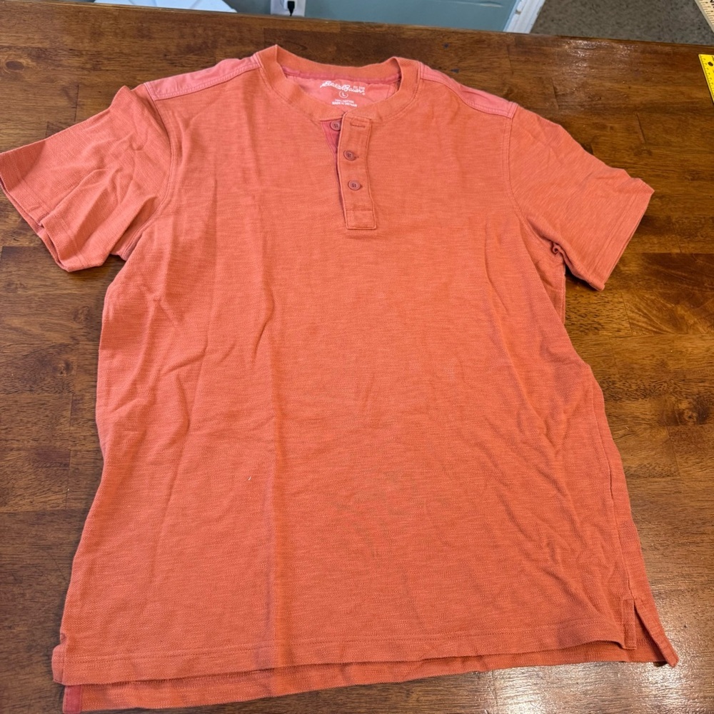 Eddie Bauer Men's Orange Henley Tee